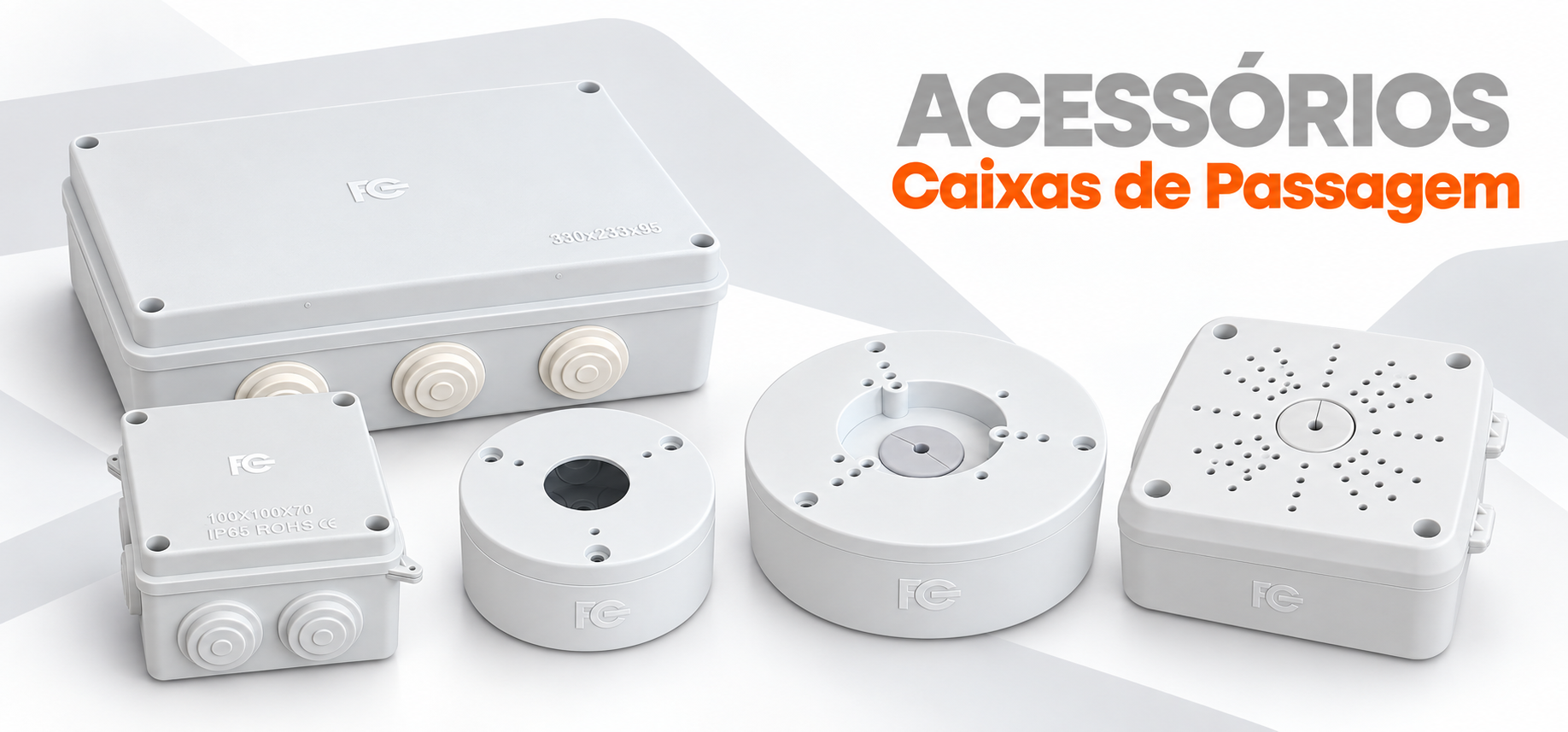 Caixa de Passagem Organizadora Multiuso IP65 FCCX0330 em ABS branco, 330x233x95 mm