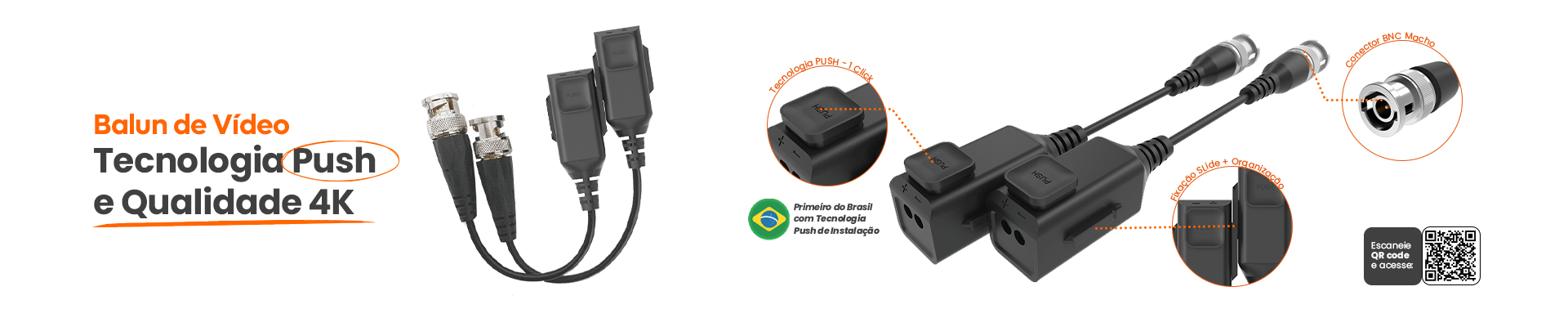 Balun de Vídeo 4K Tecnologia Push
