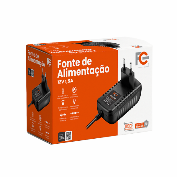 Fonte Eletrônica 12V 1,5A - Tipo Adaptador