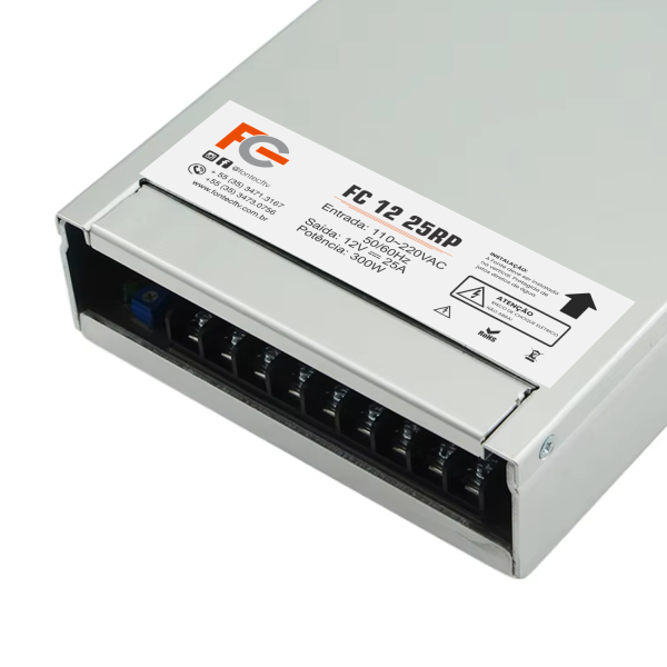 Fonte de Alimentação 12V 25A - À prova de chuva