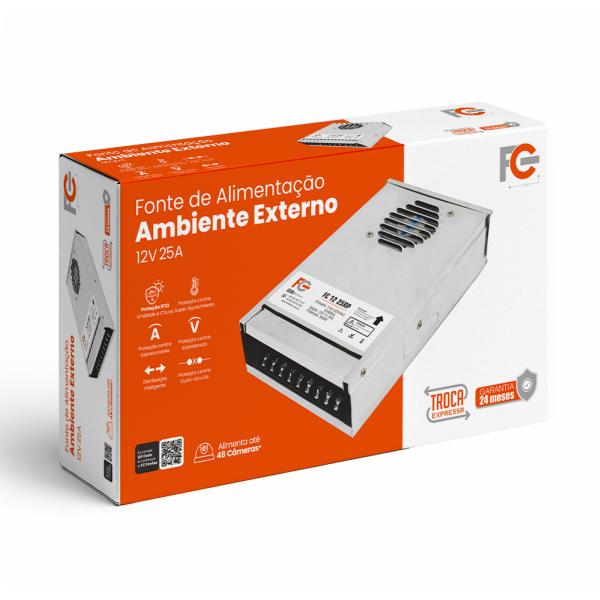 Fonte de Alimentação 12V 25A - À prova de chuva