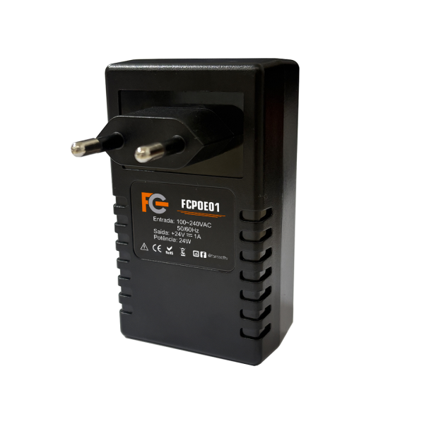 Fonte PoE - 24V 1A - Injetor PoE passivo Fast Ethernet