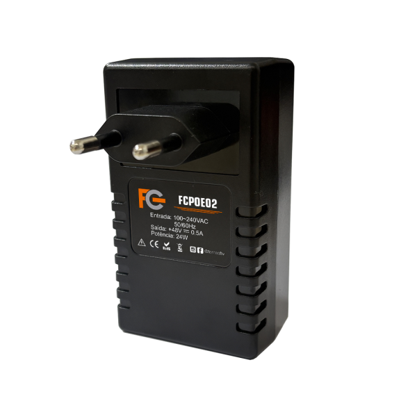 Fonte PoE - 48V 0,5A - Injetor PoE passivo Fast Ethernet