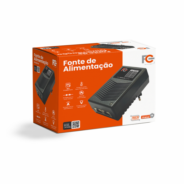 Fonte PoE - 48V 0,5A - Injetor PoE passivo Fast Ethernet