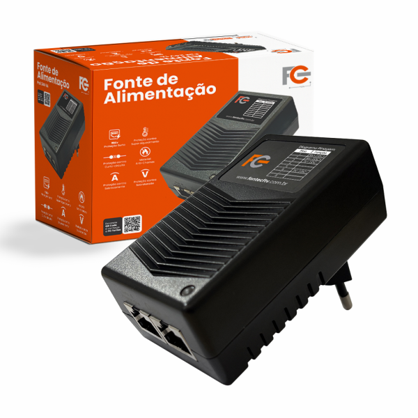 Fonte PoE - 48V 0,5A - Injetor PoE passivo Fast Ethernet