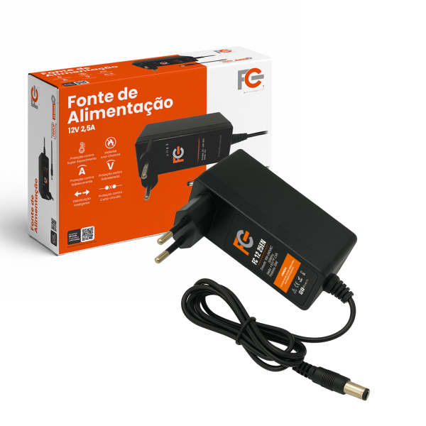 Fonte Eletrônica 12V 2,5A - Tipo Adaptador